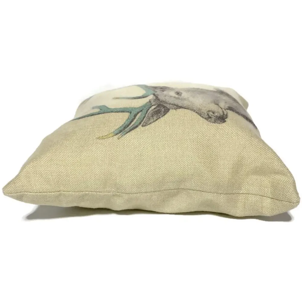 Deer Head Profile Accent Throw Pillow With 14 x 14 Inches Tan Brown